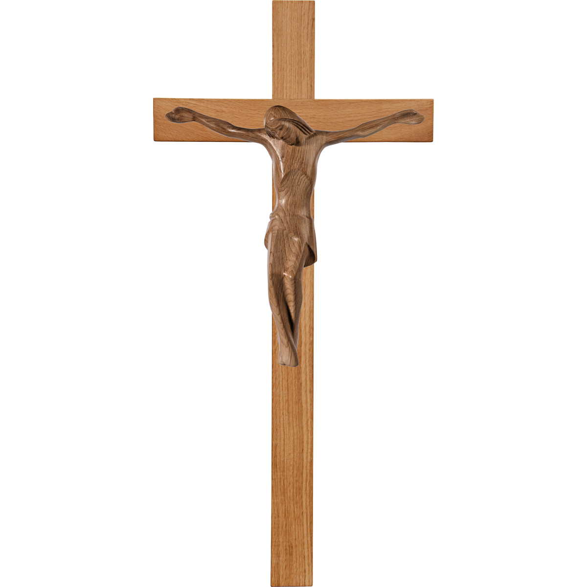 Cristo moderno ROMA en cruz de roble simple ancha